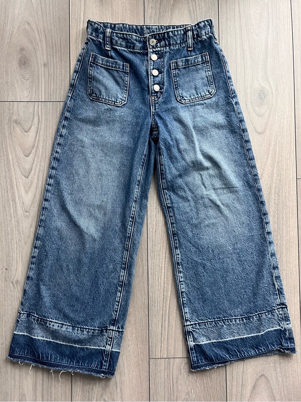 Gap Raw Hem Wide-Leg Blue Denim Jeans